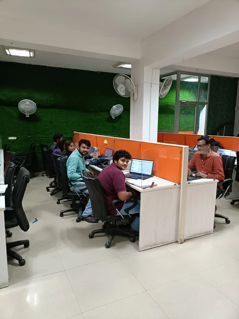 A team area with shared workstations.