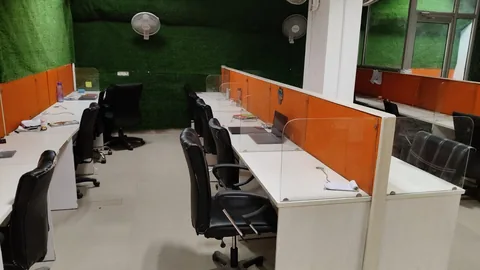 Shared desks and workstations.
